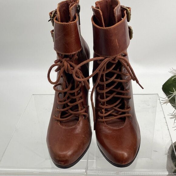 Joie stiletto spike heel leather lace up combat granny booties Size 8 - Picture 2 of 11